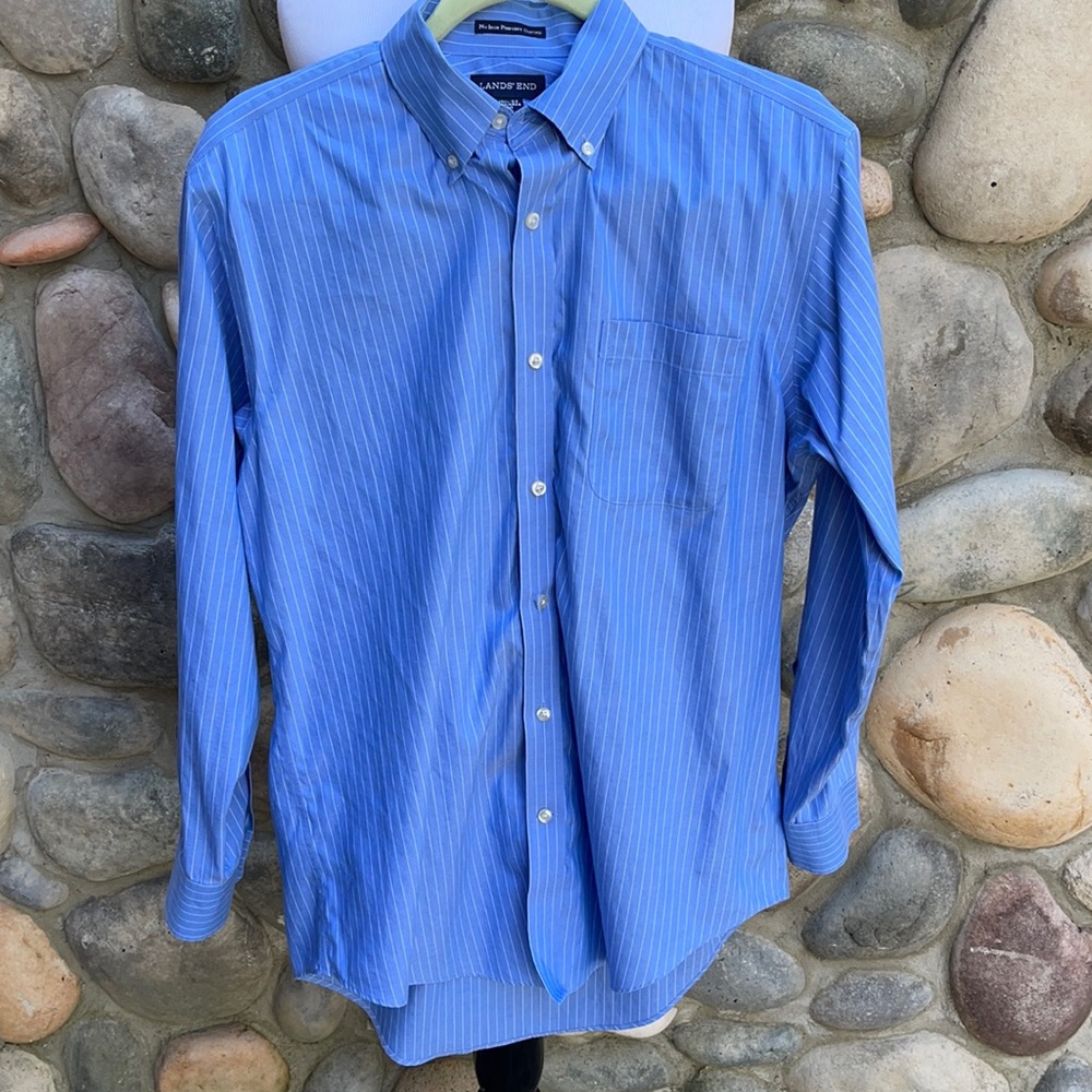 Lands End Pinpoint Striped Oxford Dress Shirt